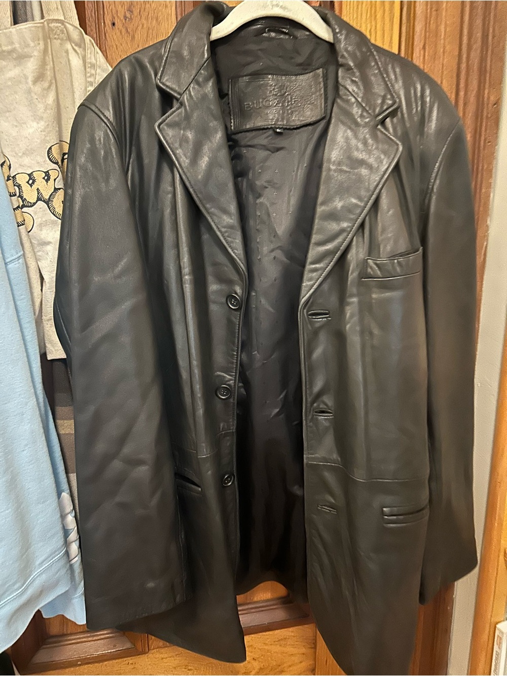 Bugatchi Black Leather Trench Coat